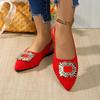Fashion Daily Pointed Toe Sandals Women 2025 Summer Big Crystal Buckle Flat Heels Shoes Women Elegant White Driving Shoes