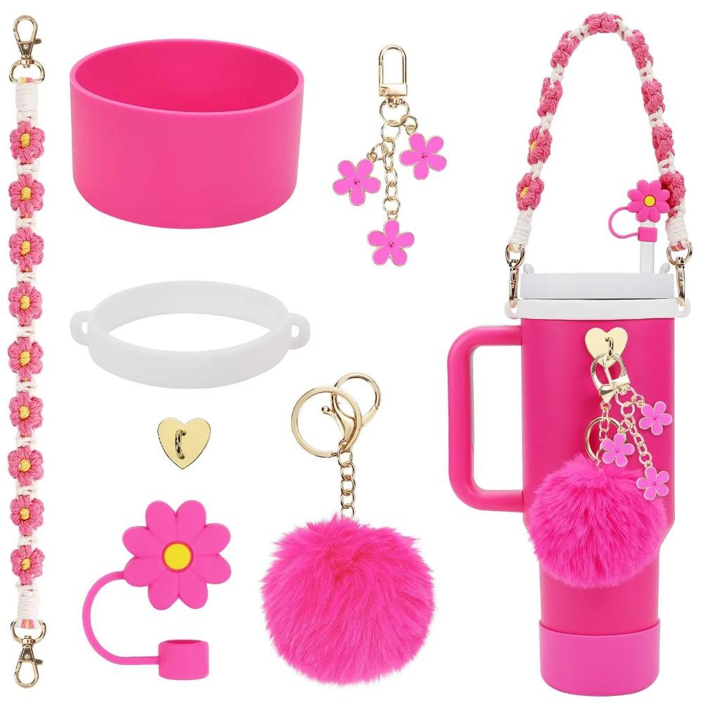 7pcs/set Flower Pattern Cup Accessories Set Multiple Color Cup Decoration Set  Tumbler