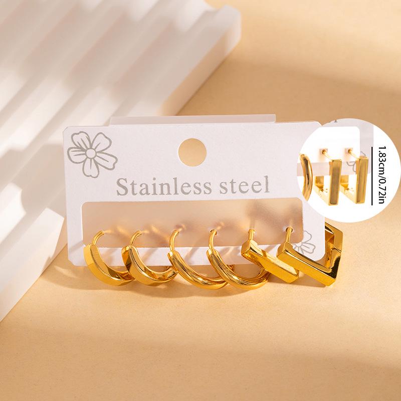Korean Style Stainless Steel Cross-border Hoop & Stud Earring Set - Niche Elegant Titanium Steel Earrings for Commute.