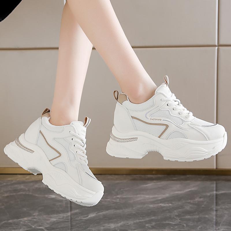 Fashion Fashion White Platform Sneakers for Women 2025 Lace Up Breathable Sport Sneakers Woman Non Slip Thick Bottom Vulcanized Shoes