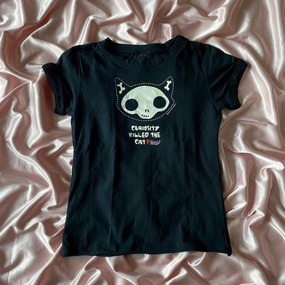 Harajuku Aesthetic Y2k Crop Top Women Sexy Letter Print Graphics Baby Tee Goth Casual Short Sleeve Tshirt Punk Streetwear Slim