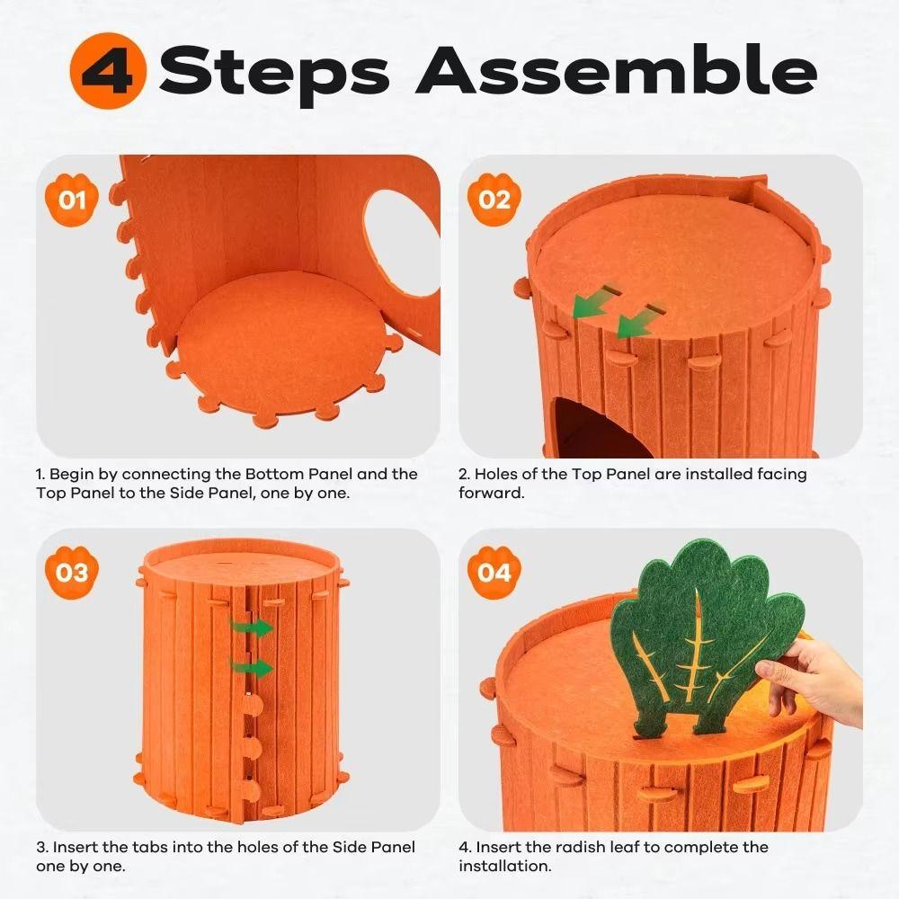 Soft & Durable Carrot Cat Nest Wear-resistant Cat Hideaway Cave Pet Cave House  All Season