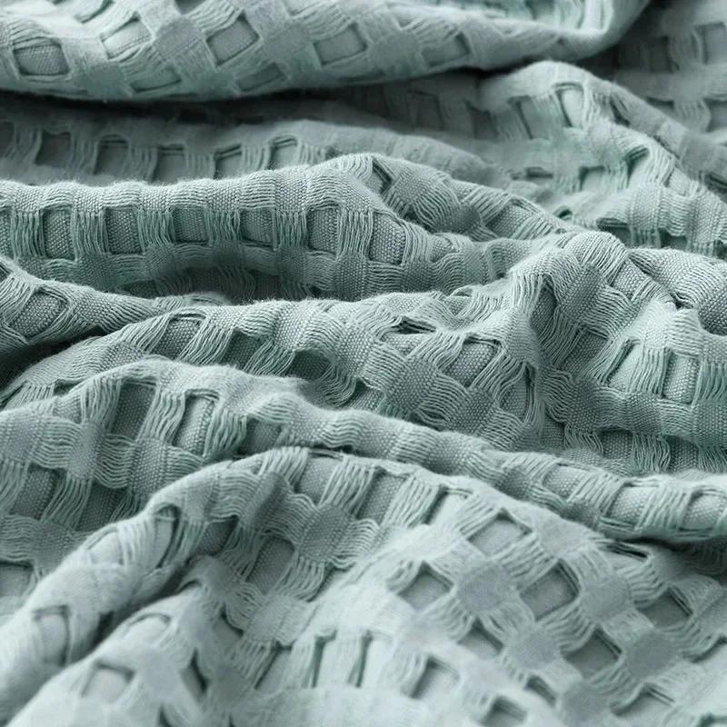 2024 Summer Waffle Plaid Cotton Bed Blanket Throw Thin Quilt Knitted Bedspread Home Hotel Coverlets Green Pink Throw Blankets