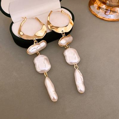 Vintage Baroque Irregular Imitation Pearl Tassel Earrings French Exaggerated Earrings
