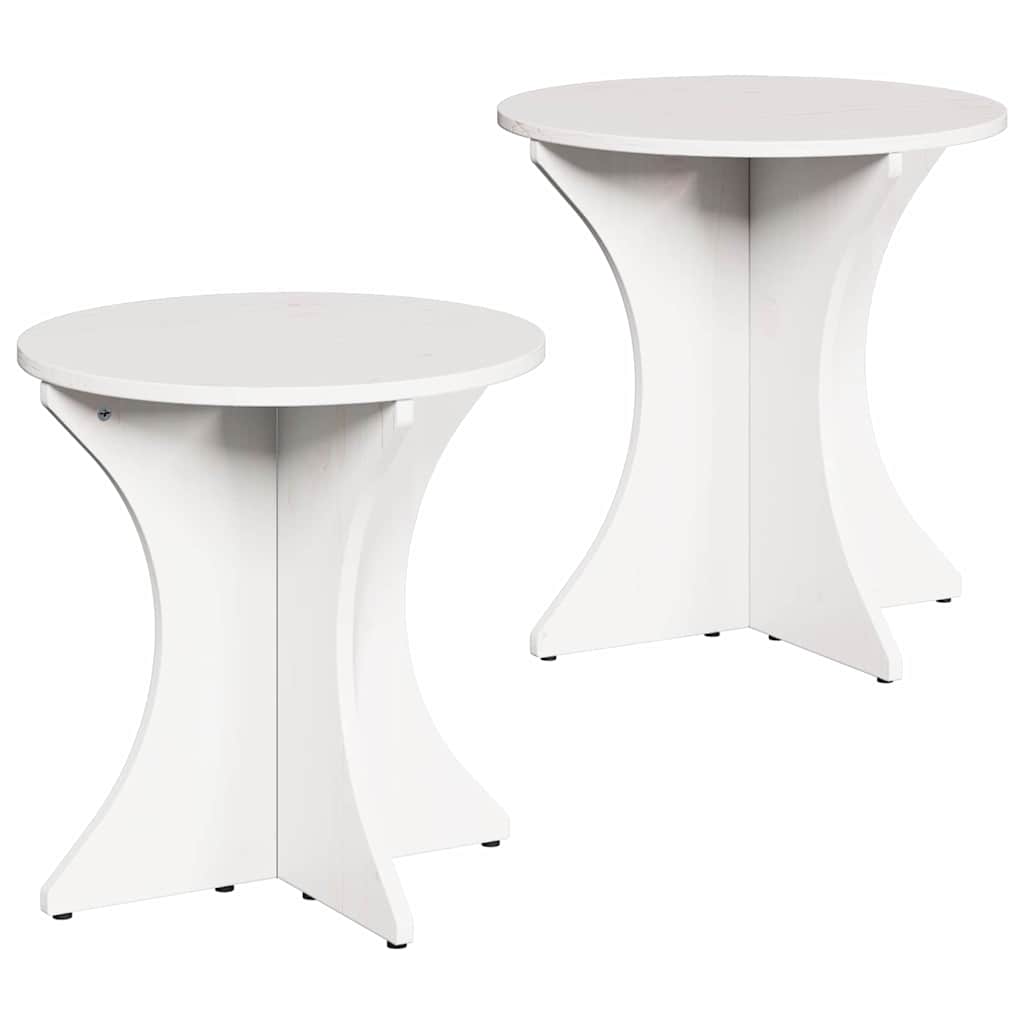 Coffee Table Set 2 pcs White Solid Pine Wood