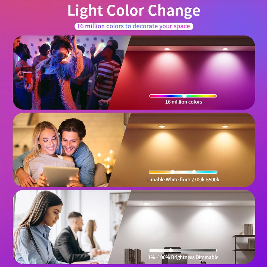 Wifi Bluetooth Led Downlight Smart Can Ceiling Light Works with Alexa Google Yandex Voice Dimmable 5W 75-105mm 2.5inch 100-240V