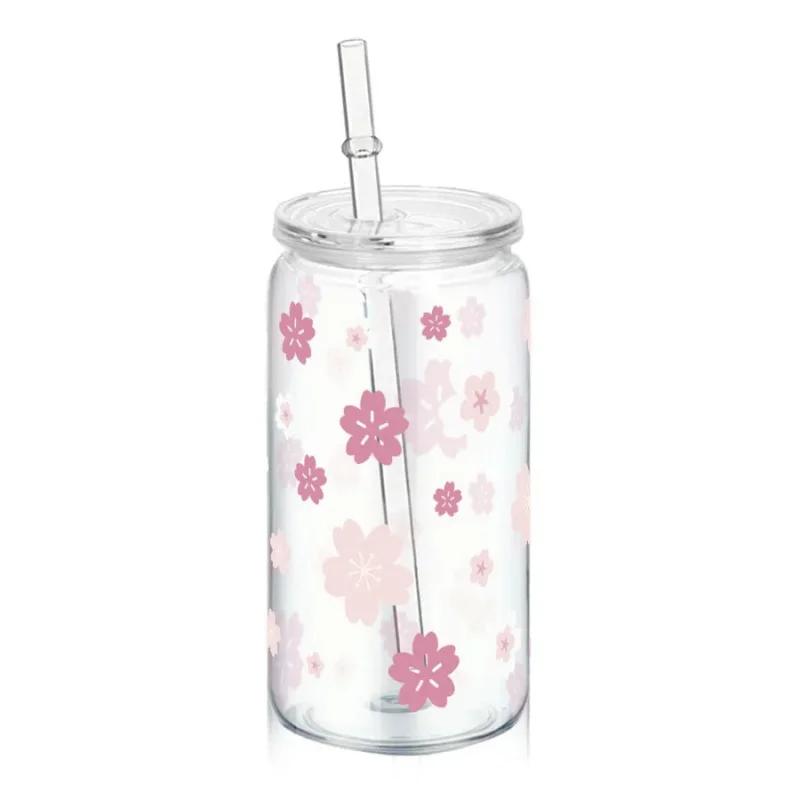 16oz Reusable Plastic Cup with Straw Lid Cute Bow Cherry Water Bottle Iced Coffee Juice Milk Mason Cups Drinkware Holiday Gifts