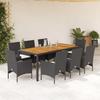 VidaXL Ensemble à manger de jardin et coussins 9 pcs noir rotin acacia, ensemble de salle à manger d'extérieur, meuble de 3278668