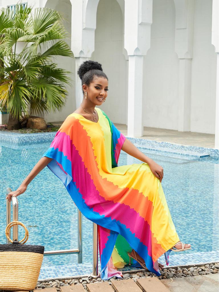 2023 European & American Cotton Beach Cover-up: Loose Robe-Style Long Dress Swimsuit Outerwear for Women
