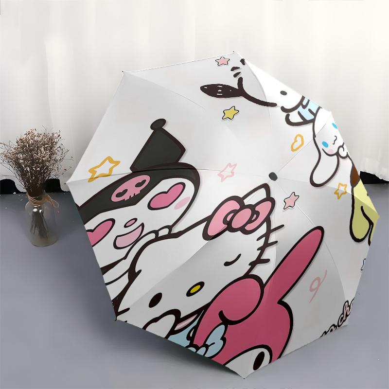 Hello Kitty,Sanrio Characters Automatic Folding Umbrella-Simple 8-Rib Design, Bright Cartoon Pattern, Durable Iron Frame, Suitable For Trave