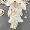 Solid Color Knitwear Set Lace Up Chinese Knitted Cardigan Women Sweater Coat Camisole Dress Two Piece Set Women Outfits
