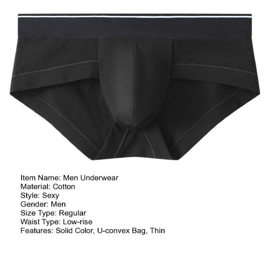 Men Slim Fit Underwear Low-rise Solid Color Briefs Big U-convex Design Elastic Waistband