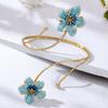 Enamel Glaze Flower Bracelet Floral Armband Elegant Open Arm Bangle  Gift