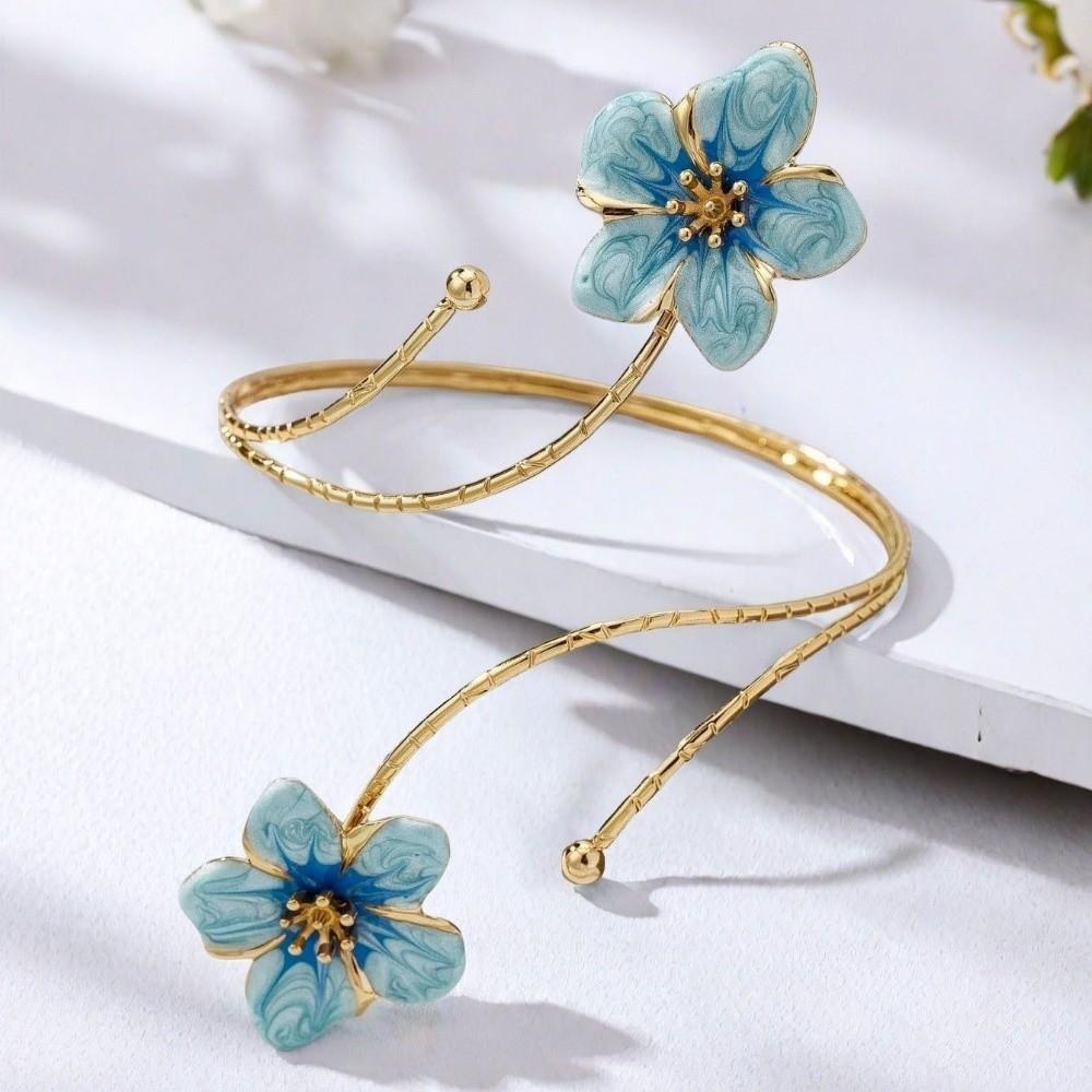 Enamel Glaze Flower Bracelet Floral Armband Elegant Open Arm Bangle  Gift