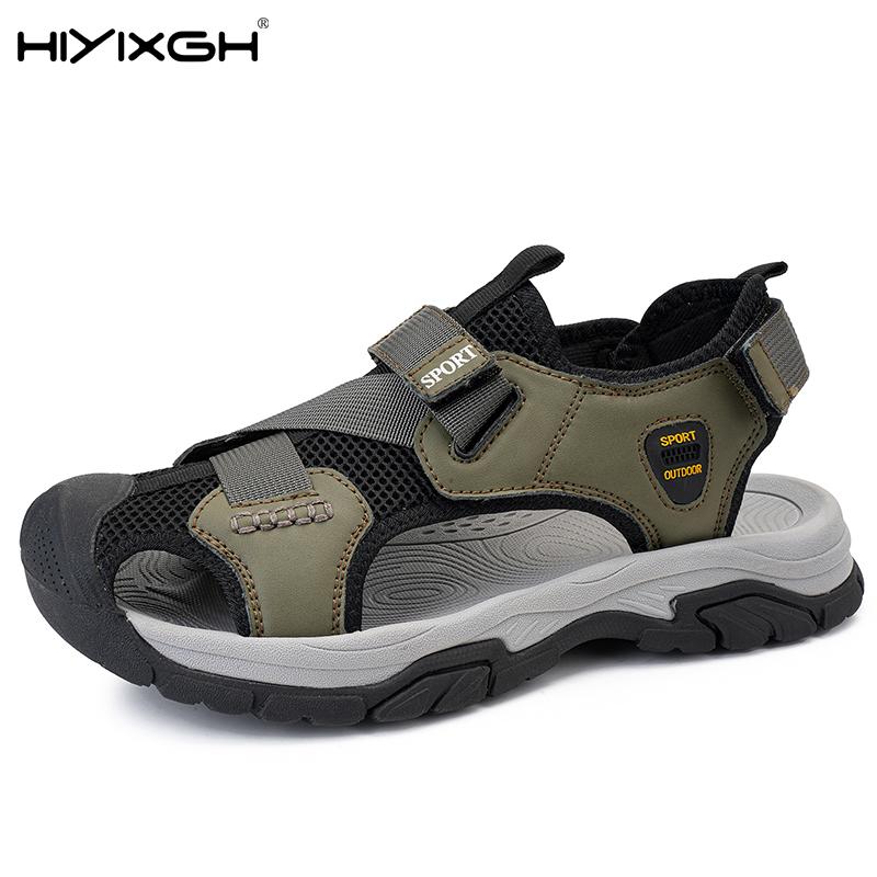 New Arrival Leather Summer Flats Lightweight Breathable Beach Shoes Comfortable Sandals Handmade Anti-collision Toe Men Sandals