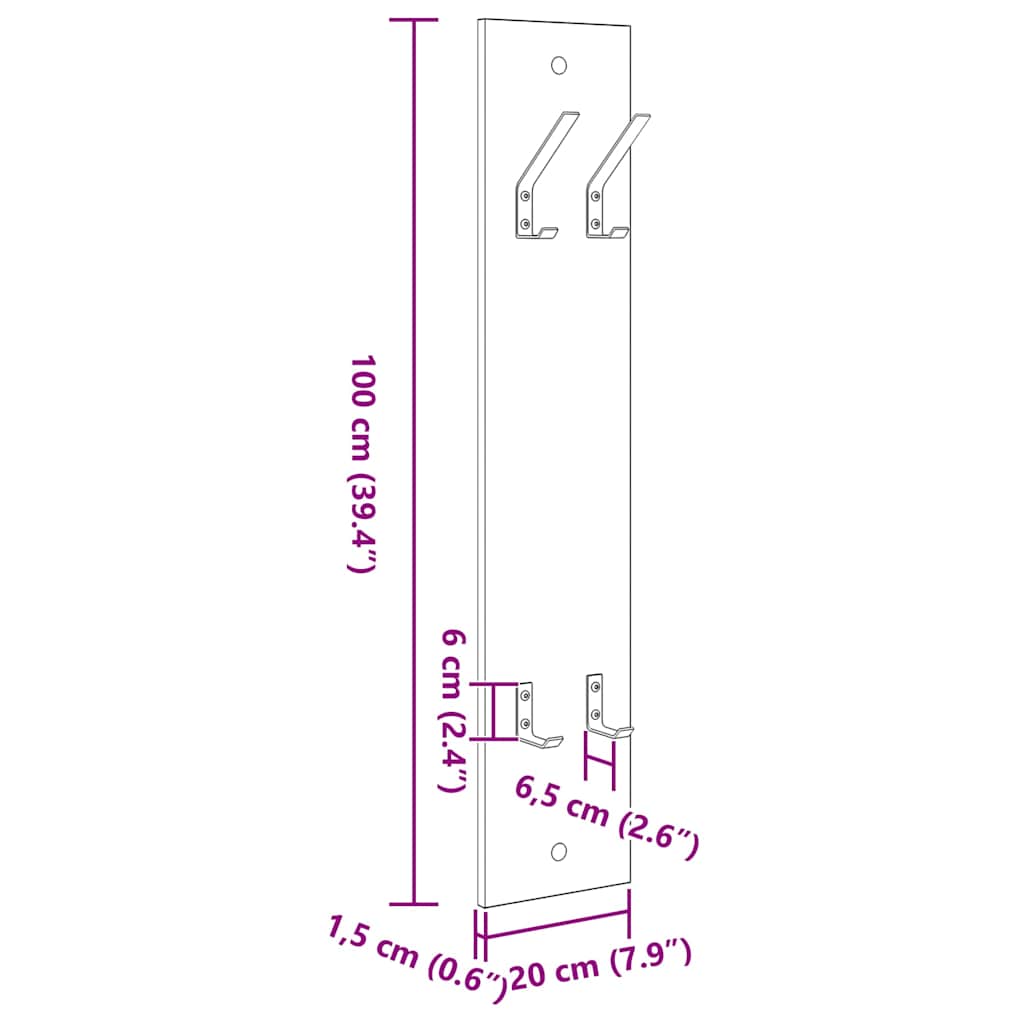 Wall Mounted Coat Rack In Sonoma Oak 20 X 1.5 X 100 Cm
