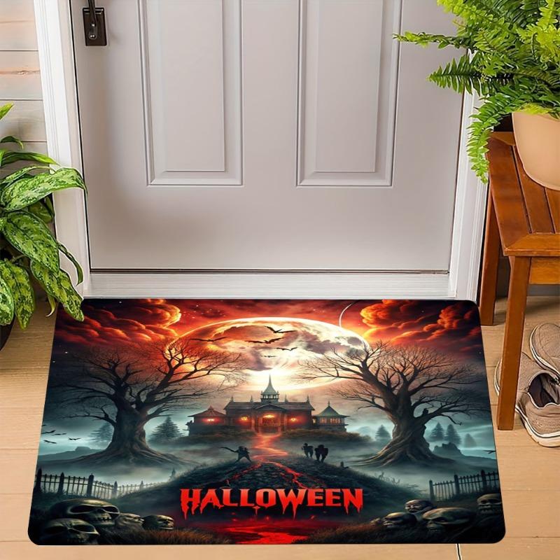 Halloween Carpet Mat Rug Horror Pumpkin Scarecrow Bat Castle Cemetery Home Decoration Indoor Door Mat Festive Party Supplies