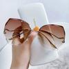 Irregular Round Sunglases Women Brand Designer Gradient Fashion Sun Glasses Female Rimless Metal Curved Temples Oculos De Sol