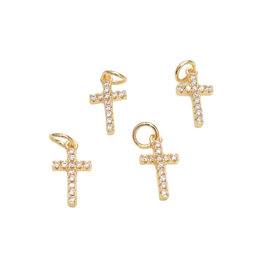 14K Gold-Filled Diamond Mini Cross Pendant for DIY Bracelets and Necklaces