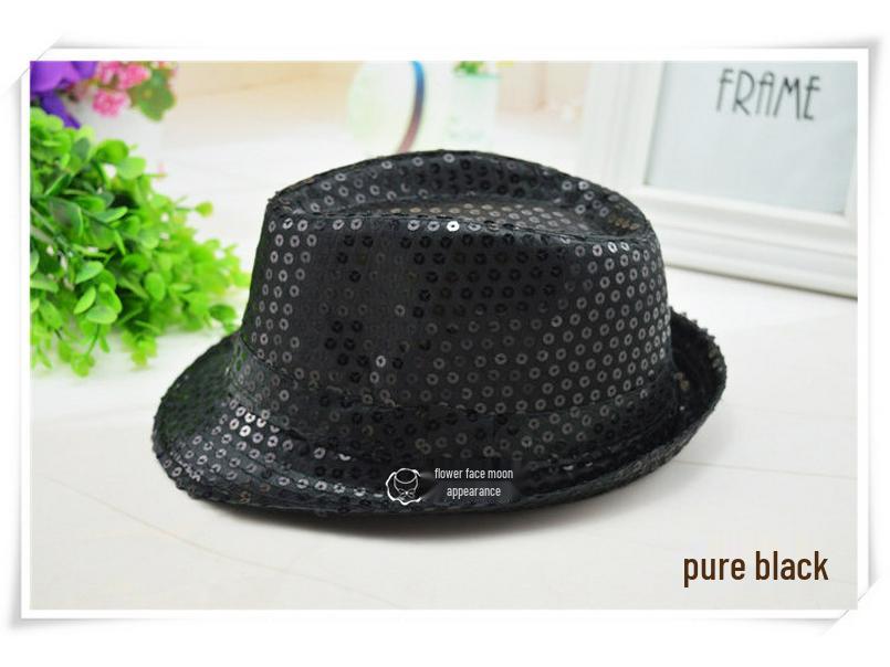 Children's Two-Color Striped Sequined Performance Jazz Hat