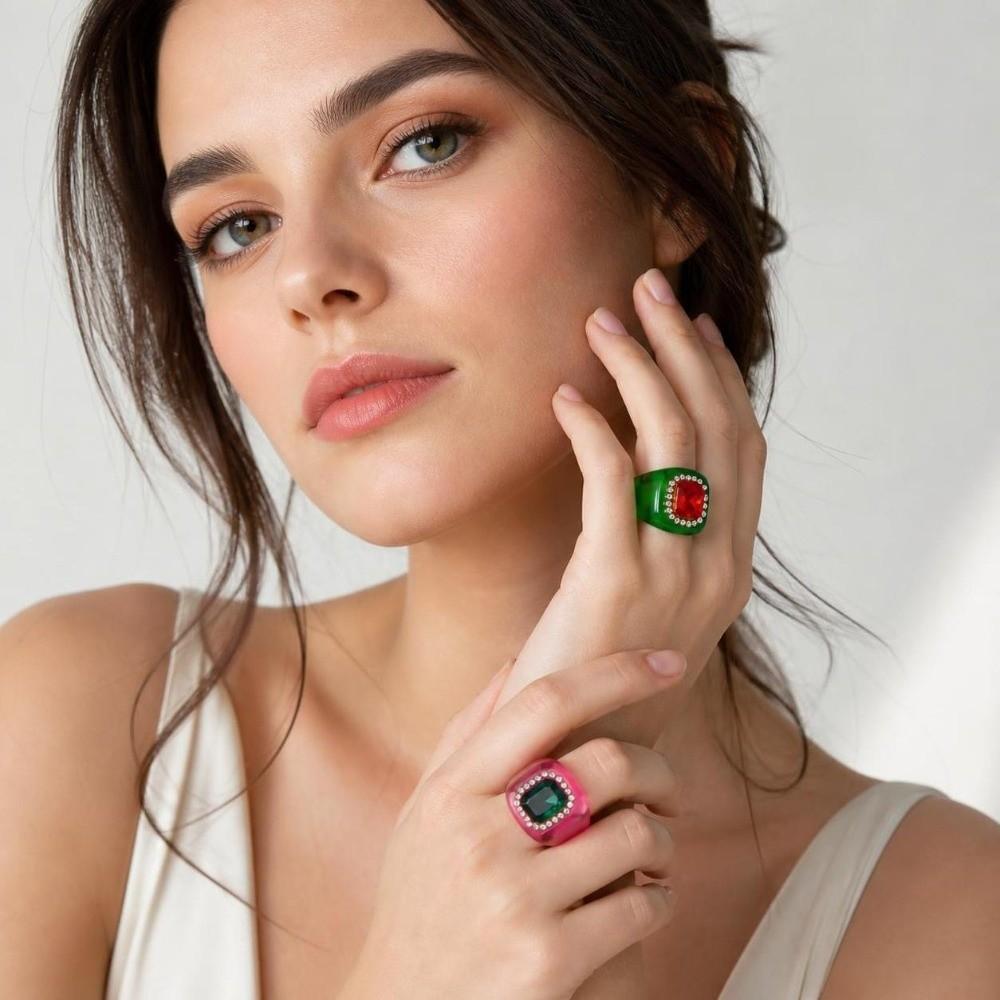 Geometric Finger Ring Resin Square Ring New Rhinestones Ring  Jewelry Accessories