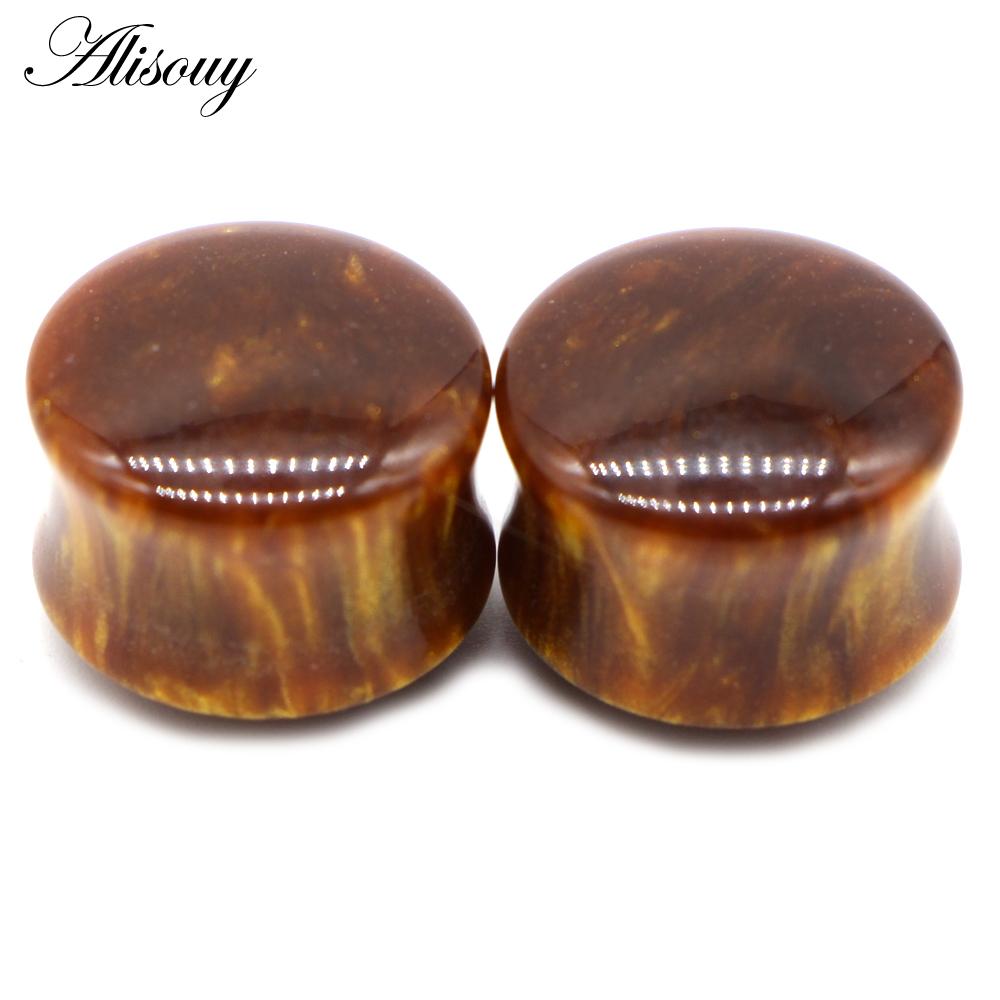 Alisouy 2PCS Einzigartige Harz Frauen Männer Ohr Stecker Flesh Tunnel Runde Sattel Ohr Keil Gauge Expander Piercing Körper Schmuck