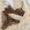 French Sexy Thin Leopard Print Transparent Lingerie Comfortable Underwear Women's Gathered Underwire Bra Set Thong