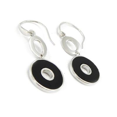[I3997] - Silver 'Wisdom' Onyx Earrings