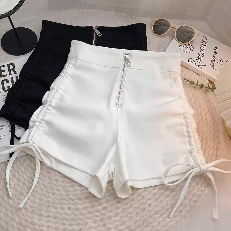 

2024 Summer Women s Black Drawstring High-Waist Slimming Wide-Leg Shorts - Korean Style XS [70-80 lbs]