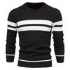 Men's European Fit Striped Round Neck Sweater for Autumn/Winter