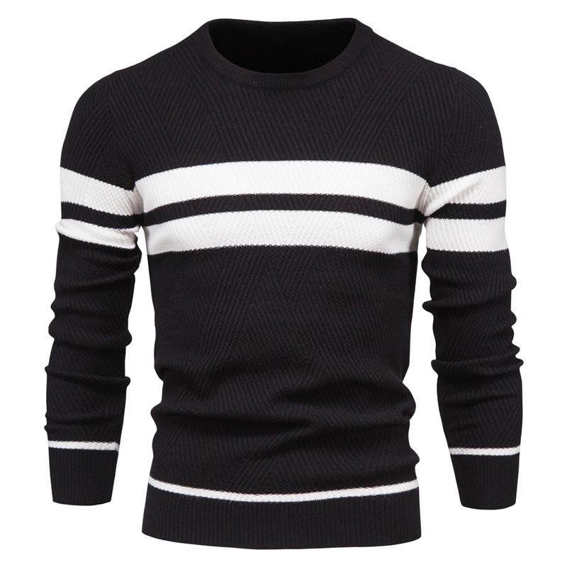 Men's European Fit Striped Round Neck Sweater for Autumn/Winter