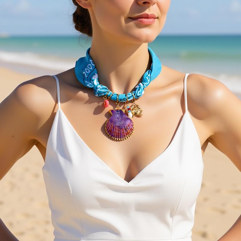 New Light Luxury Stainless Steel Shells Beach Wind Pendant Handmade Twisted Rope Print Bandana Necklace For Women Jewelry Gift