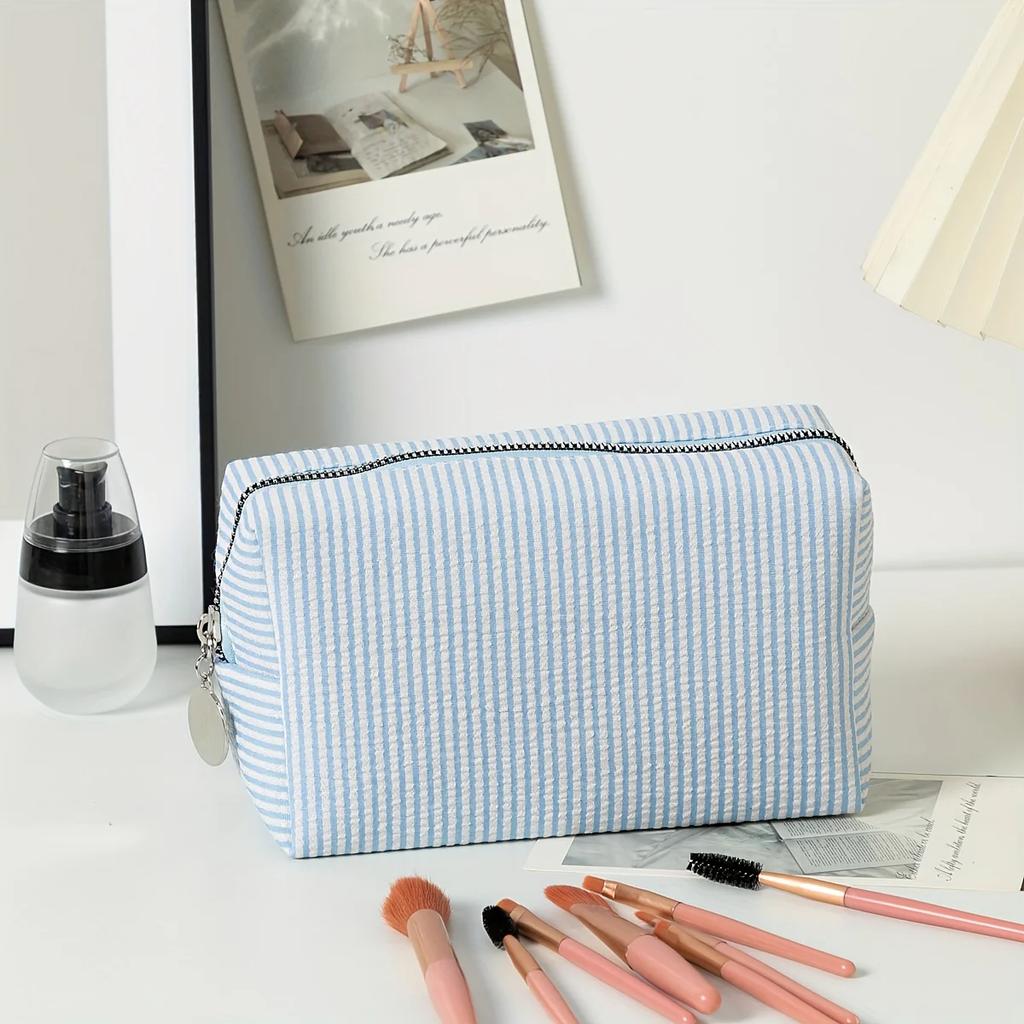 1pc Striped Travel Toiletry Bag -Zippered Makeup Pouch,Cosmetic Organizer for Travel, School, or Home Use, Dorm Room Essentials