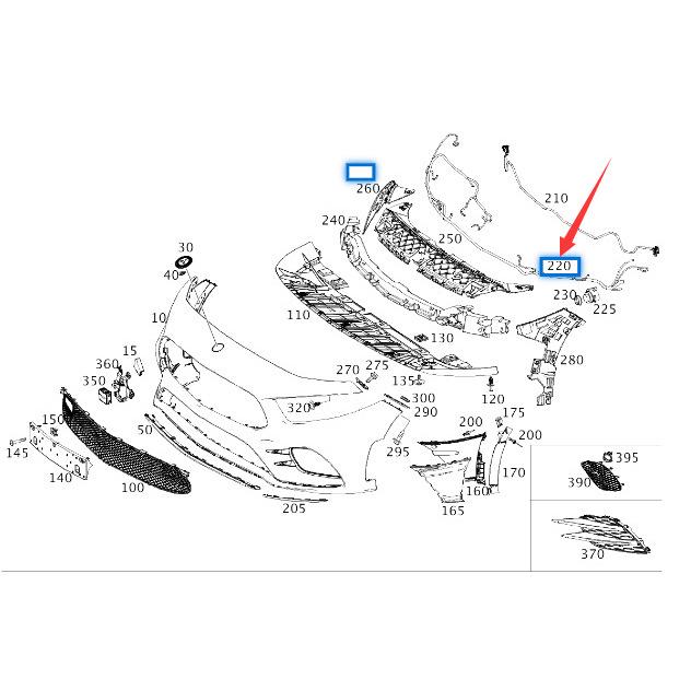Mercedes-Benz W117 Front Bumper Parking Sensor Wiring Harness