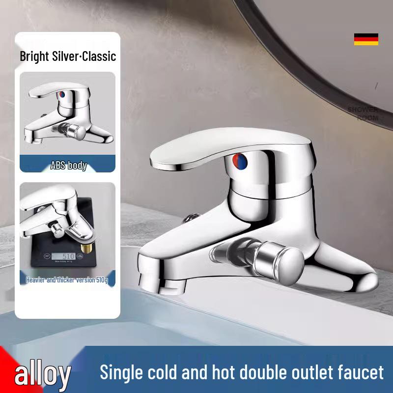 Dual-Use Copper Faucet with Dual Handles and Shower Head for Hot and Cold Basin