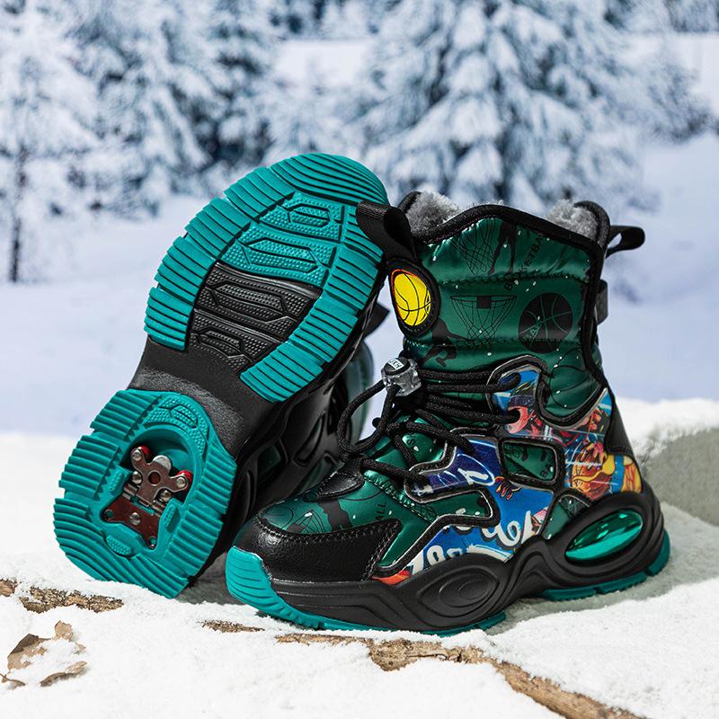 Boys shoes snow boots with children's long cotton boots piled thickened medium and older children's large cotton shoes Velcro cotton boots