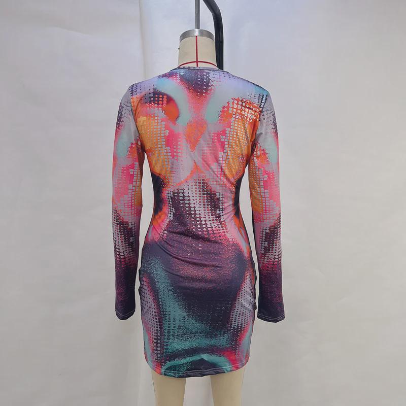 2023 Autumn/Winter Printed Round Neck Long-Sleeve Hip Skirt Dress for Children