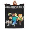 Cartoon Mines Pixel Game Crafts Flannel Blanket Super Warm Throw Blanket for Home Decor Decorative Street Trend Bedspread
