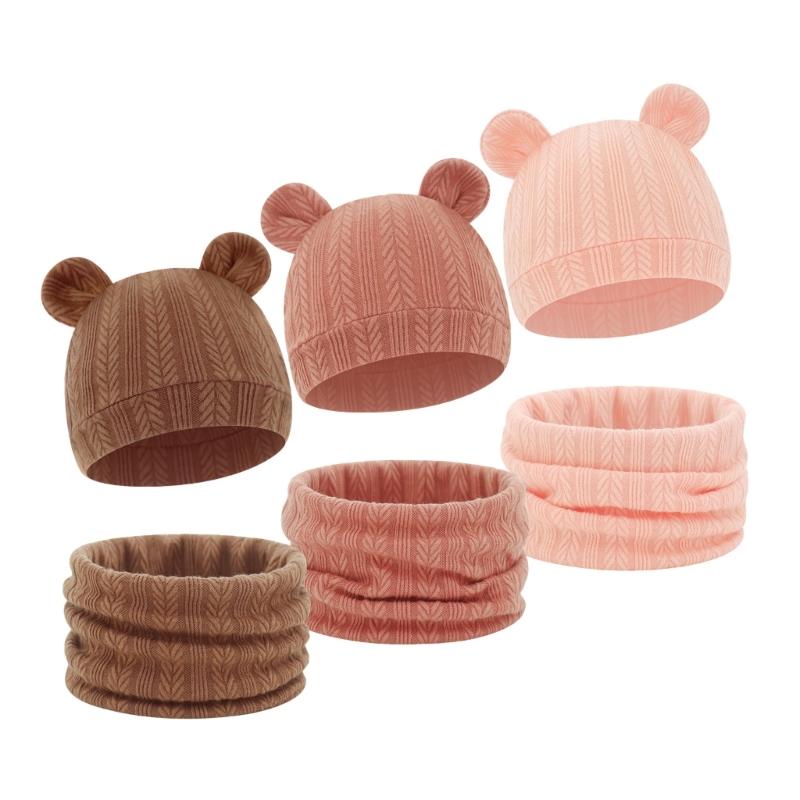 Reversible Infant Winter Hat Neck Warmer Combo Stretchy Cotton Blend 2 in 1 Baby Beanies Scarf Set for 8 to 36 Month Olds