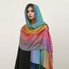 Ethnic Style Color Cashew Embroidery Rainbow Gradual Change Fringed Scarf Long Scarf Travel Photo Shawl Women'S Bag Headscarf