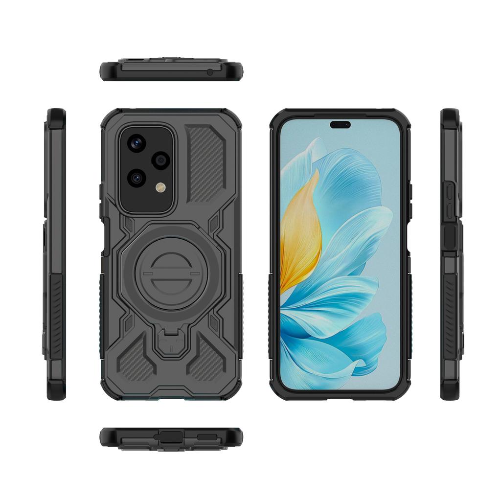 Für Honor 200 Lite Magnetische Hülle Drehbarer Metallständer PC+TPU Handy-Rückseite