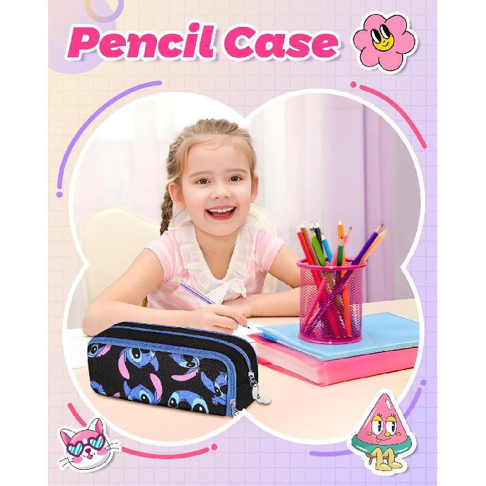 Trendy Fun for Large Pencil Case Big Capacity 3 Compartments Pencil Pouch Cute Cartoon Character Cool Pen Bag with Zipper for Girls Teens Estuche