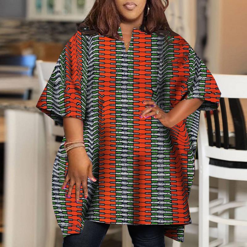 

Женская свободная блузка с круглым вырезом и коротким рукавом большого размера в полоску с принтом L