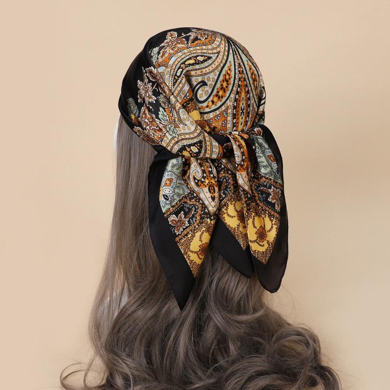 

Шелковый платок 70x70см для женщин летний принт квадратная шаль шелковистый головной платок бандана офисный женский шейный платок повязка для волос подарок шарф 70X70CM