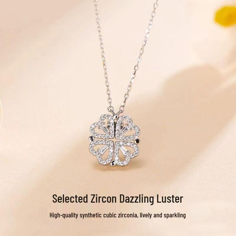 Four-Leaf Clover Necklace: Dual-Wear Design, Luxurious Heart Clavicle Chain for Women
