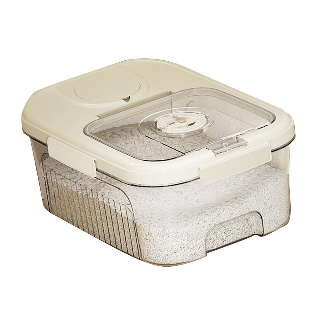 Rice Storage Box Transparent Sealed Press Type Magnetic Switch Kitchen Grain Storage Container for Dry Food Small Cream