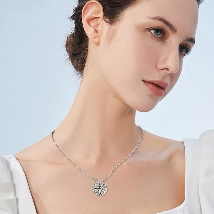Collier Coeur pour Femme Pendentif Trèfle à Quatre Feuilles Amour Bijoux Plaqué Or Acier Inoxydable d'amour Chaîne pour Saint[t646]