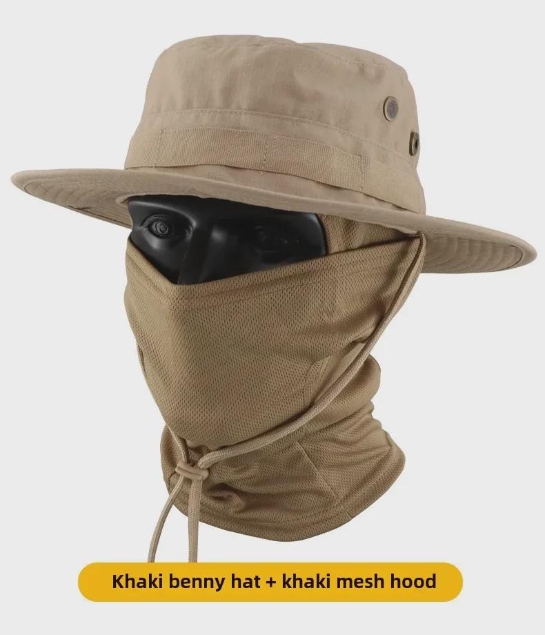 Men's Camouflage Bucket Hat Set: Multifunctional, Breathable, Sun-Protective Fishing Hat with Round Brim.