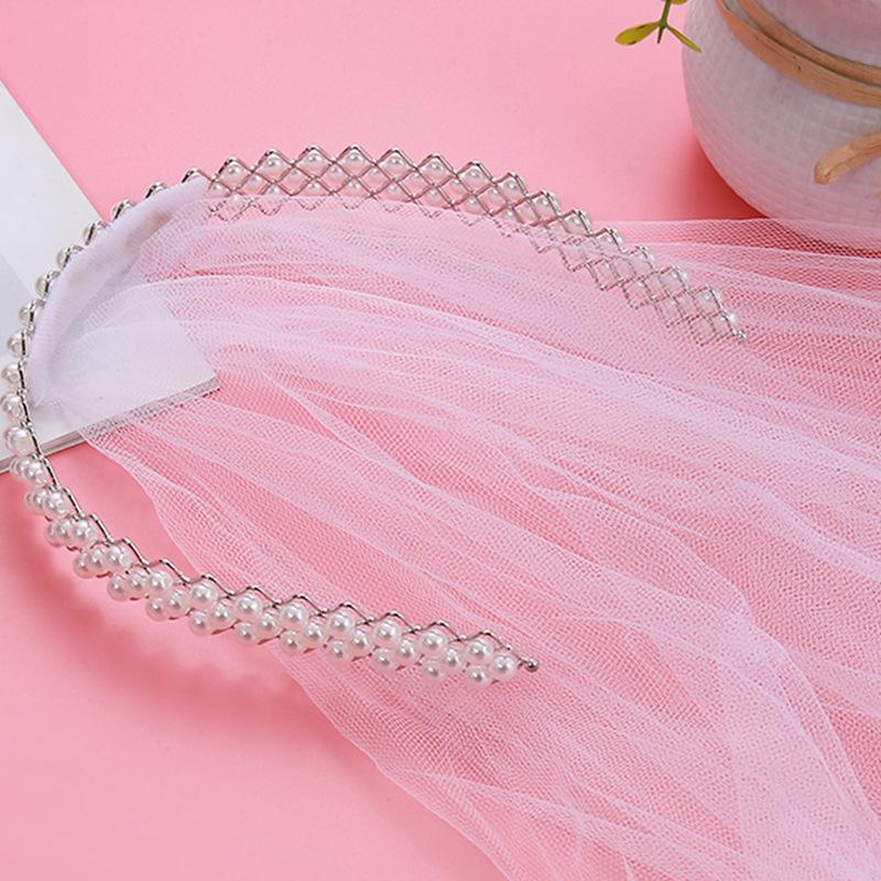 Triple-Row Pearl Headband & Double-Layer Veil Bridal Headdress