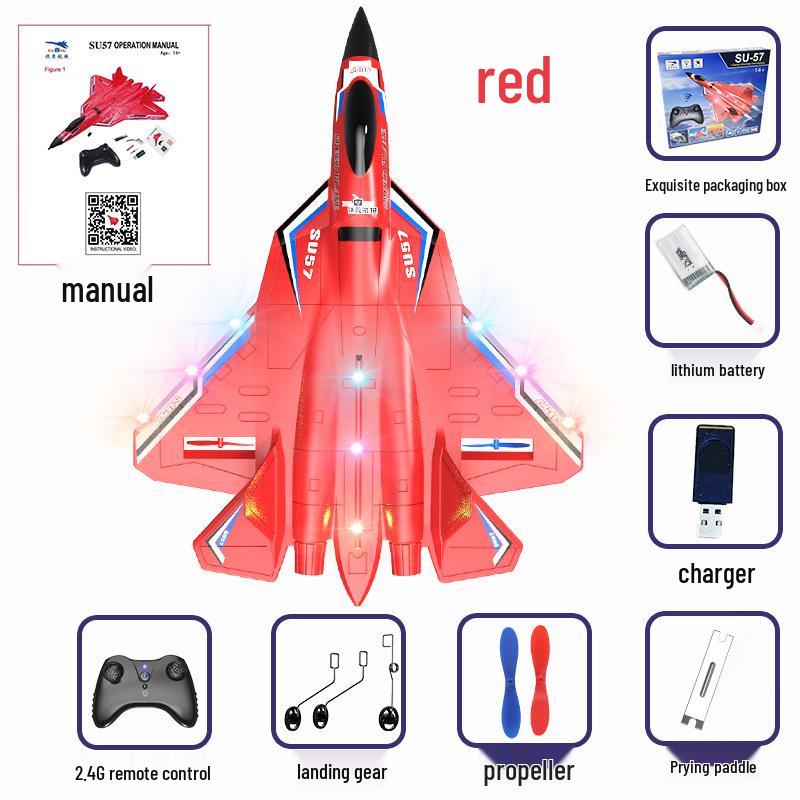 

Su-57 Remote Control Aircraft Toy with Gyroscope - Red Design With Light and Waterproof червоний